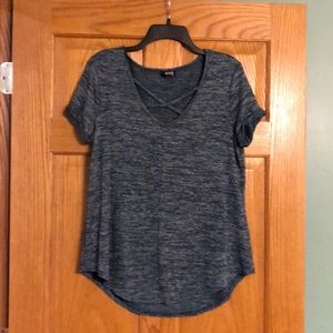 Blue cross-cross neckline top